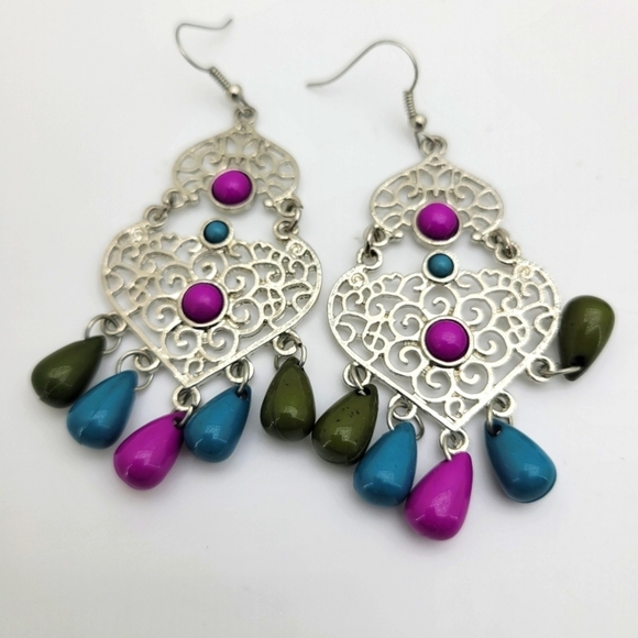 Lot of 8 Blue Silver & Gold Tone Vintage Earrings Set + NIP Bracelet - Picture 4 of 10